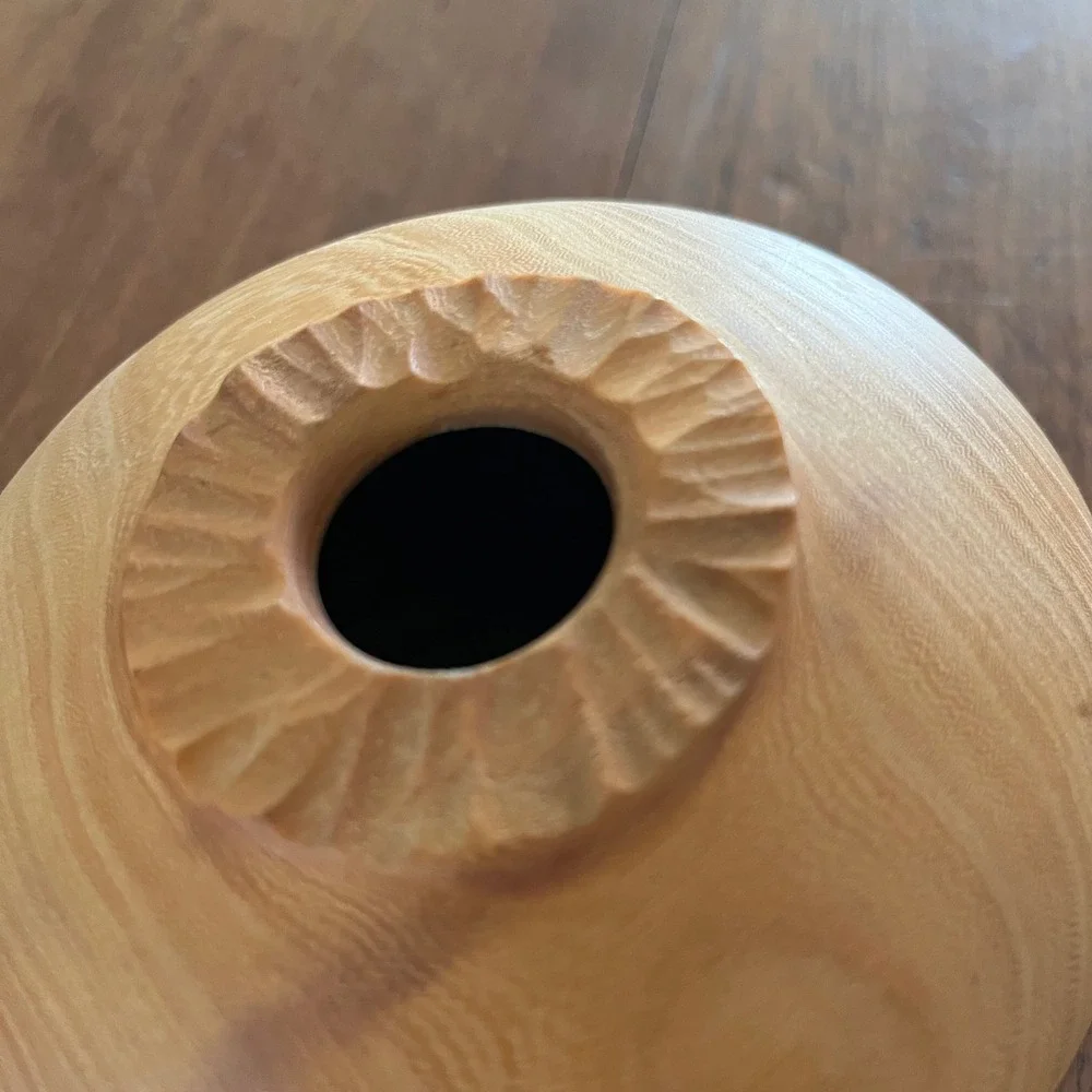 Vintage Style Turned Wood Bud Vase, Unsigned Studio Wood Art Vessel 5